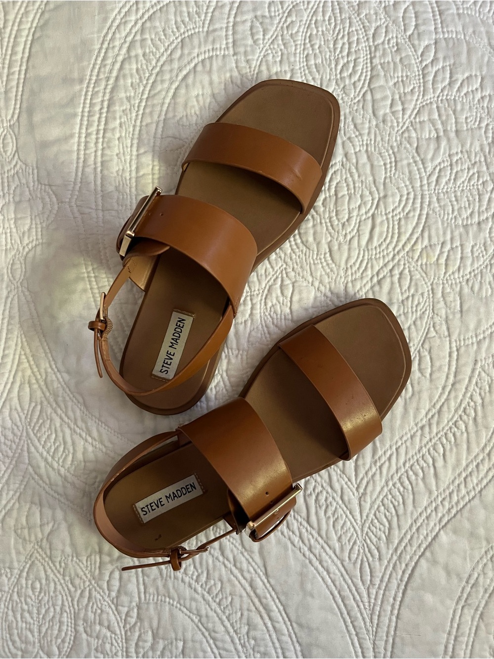 Steve Madden Tan Double-Strap Leather Sandals with Buckle